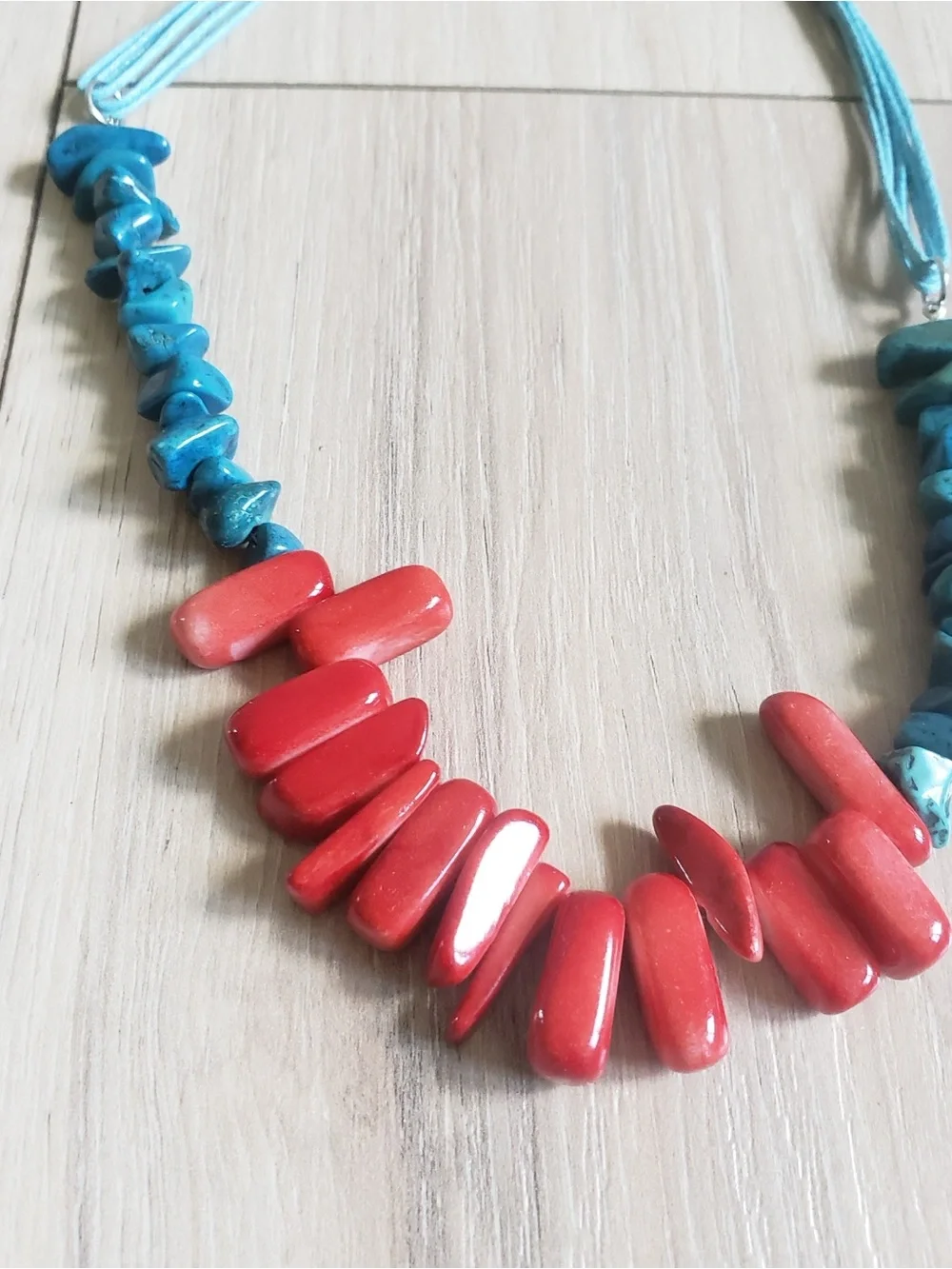 Statement‎ Necklace Womens Turquoise Red Beaded Cord Southwestern Boho Bib